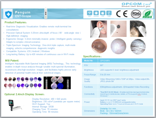 Penguin Wi-Fi Otoscope + Dermatoscope for Humans
